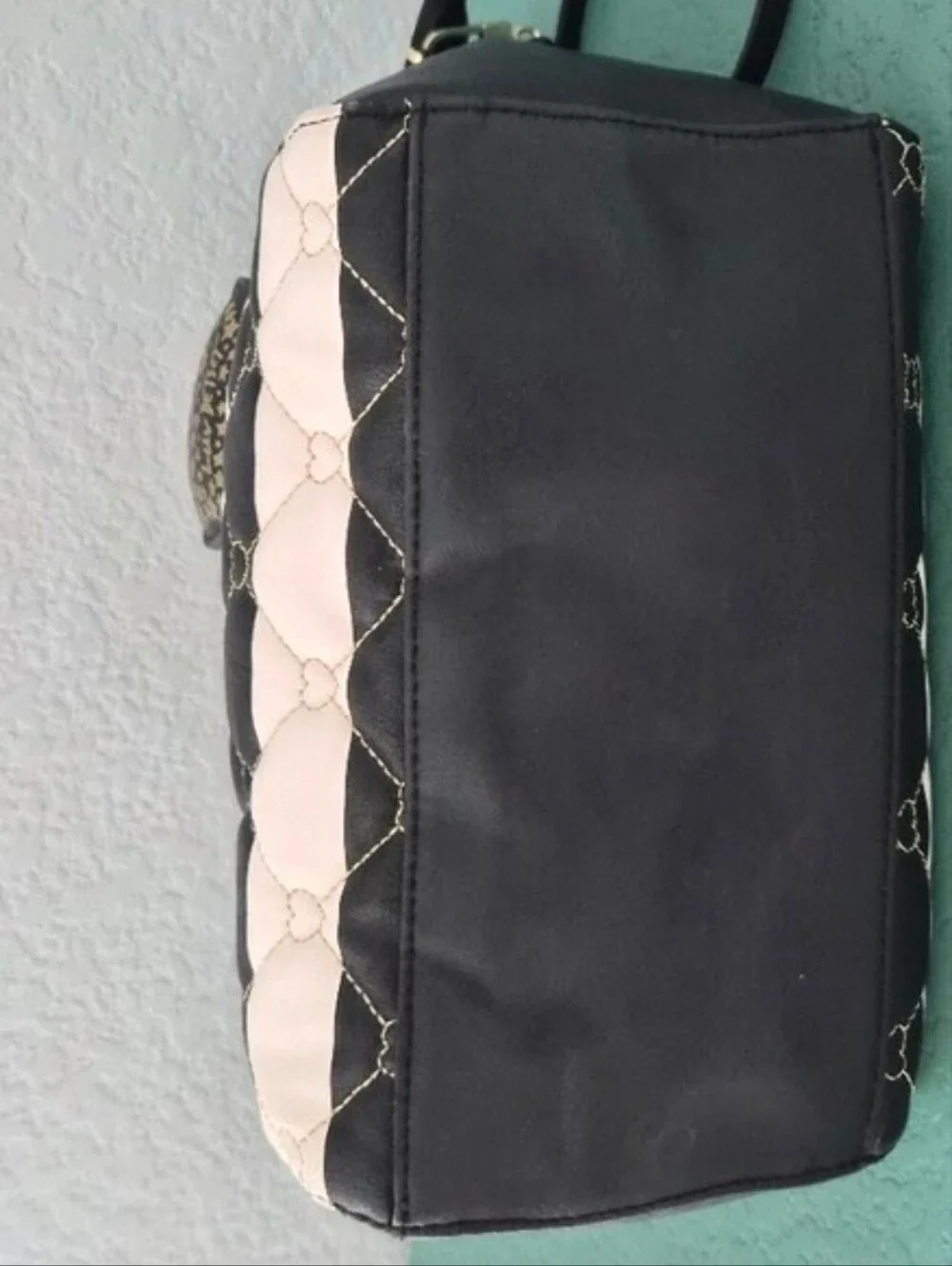 Luv Betsey Betsey Johnson Black White Striped Heart Quilted Satchel Crossbody